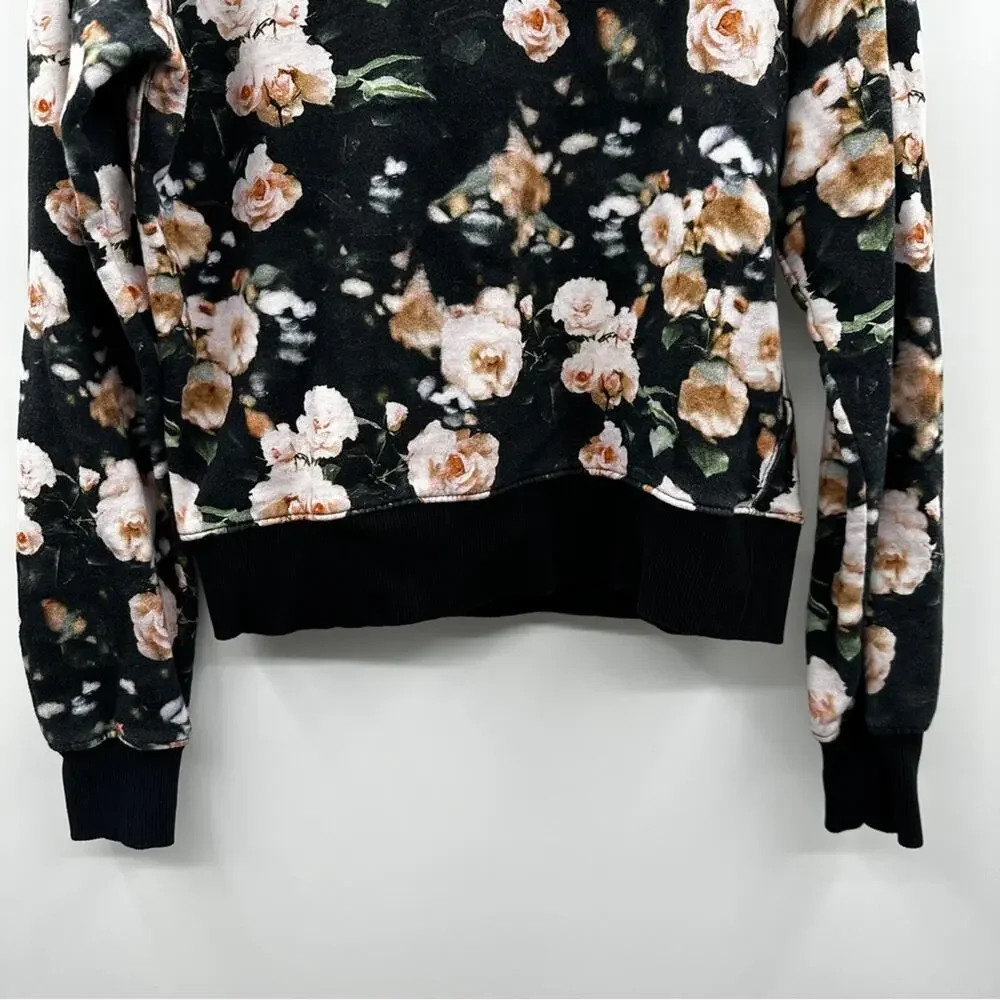 Rebecca Minkoff Jennings Black & Pink Love Floral Print Long Sleeve Sweater Sz S